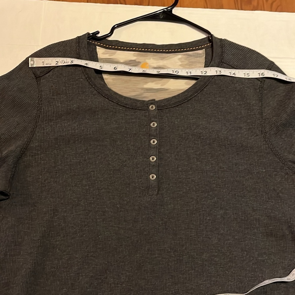 Carhartt-XL(16-18)-charcoal gray-long sleeve, Henley, snap buttons, thermal top. - Picture 9 of 11